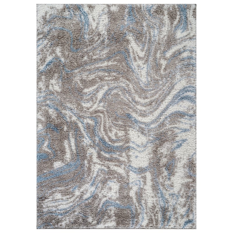 Abstract Marble Shag Rug - Anthracite Dark Gray - Plush Medium Pile, Durable with Jute Backing