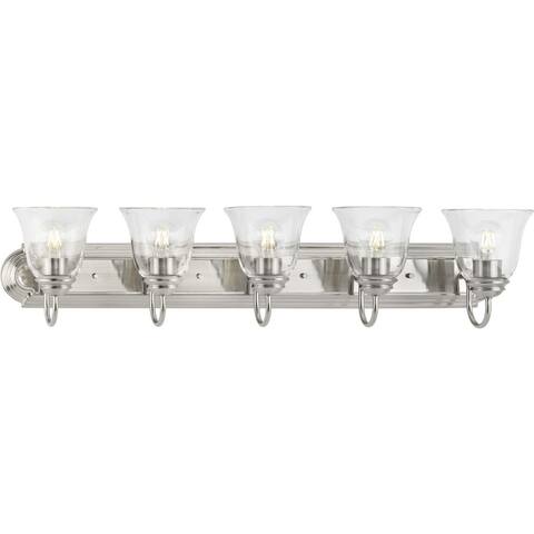 Five-Light Brushed Nickel Transitional Bath and Vanity Light with Clear Glass for Bathroom - Large
