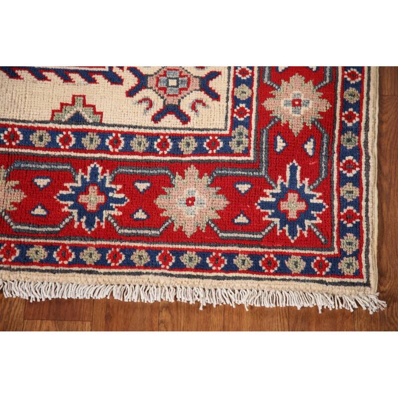 Ivory Kazak Oriental Accent Rug Hand-Knotted Wool Carpet - 3'5"x 4'10"