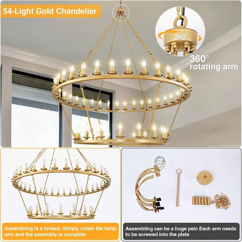 Luxury Wheel Chandelier, 16-54 Lights Single or Double Layer Round Pendant Light
