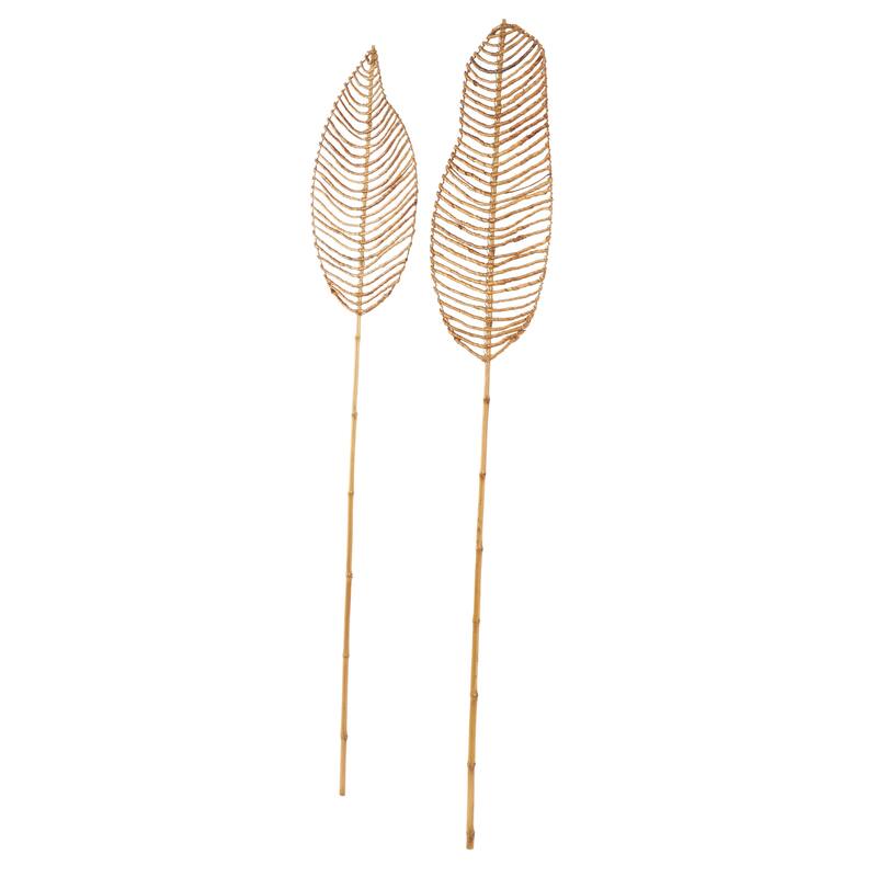 Bamboo Wood Leaf Handmade Tall Woven Palm Leaf Stick Home Decor Natural Foliage - Set of 2 Light Brown - Roche River Decor