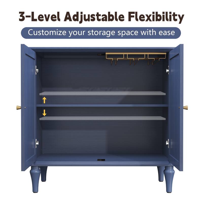 31" Mid-Century 2-Door Cabinet with Removable Tall Wine Glass Rack