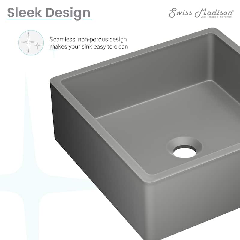 Lisse 15” Square Concrete Vessel Bathroom Sink in Dark Grey