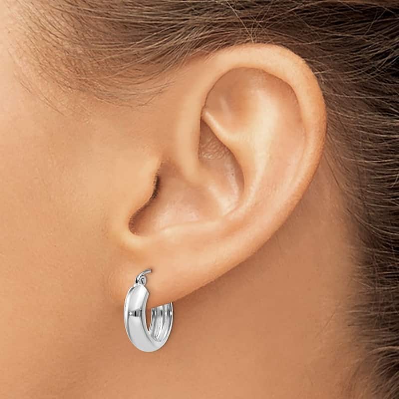 Curata 14k White Gold 13x4mm Round Hoop Earrings