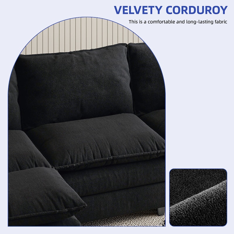 Modern Velvet L Shaped Couch 108" Modular Sectional Sofa with Movable Ottoman