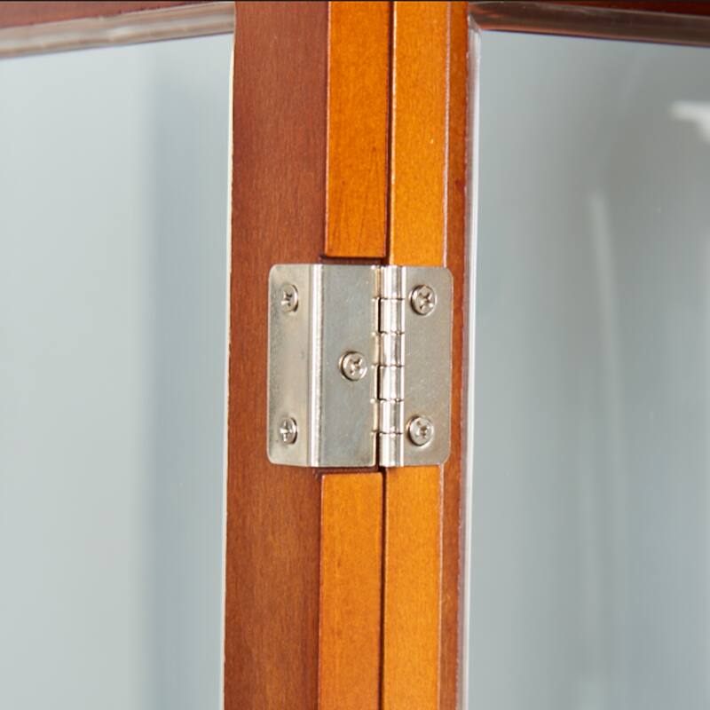 Lighted Curio Display Cabinet with Tempered Glass Doors, Curio Cabinet with Adjustable Shelves & Mirrored Back Panel