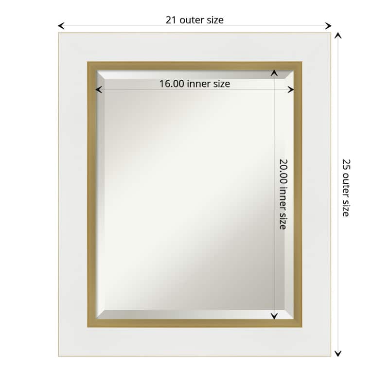 Beveled Bathroom Wall Mirror - Eva White Gold Frame - Outer Size: 21 x 25 in