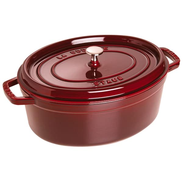 slide 2 of 6, STAUB Cast Iron Oval Cocotte, Dutch Oven, 5.75-quart, serves 5-6, Made in France - 5.75-qt Grenadine