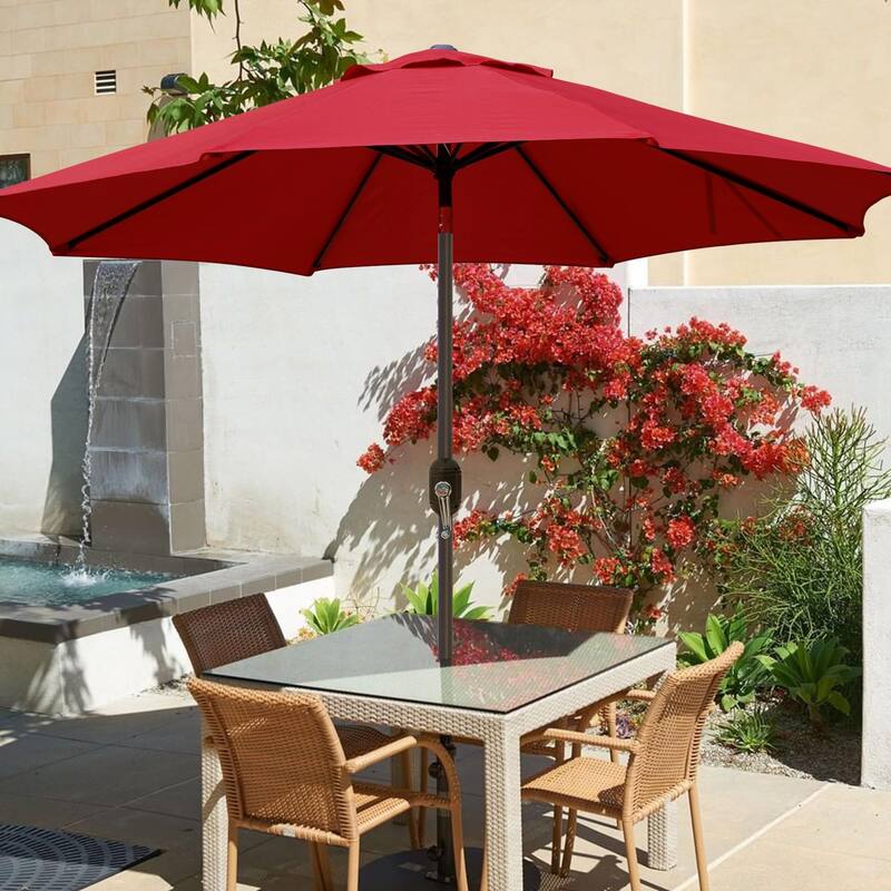 9' Outdoor Patio Umbrella, Outdoor Table Umbrella, Yard Umbrella, Market Umbrella with 8 Sturdy Ribs, Push Button Tilt and Crank