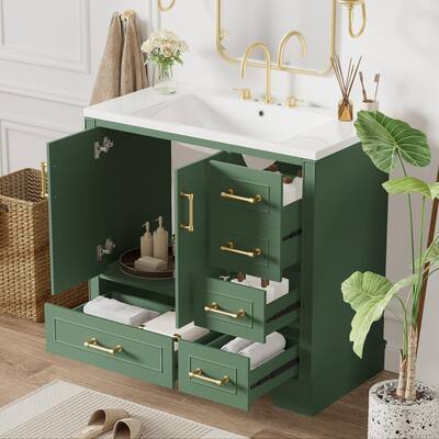 36-inch Bathroom Vanity with Resin Sink Combo Set,Bathroom Cabinet with Two Doors and Four Drawers