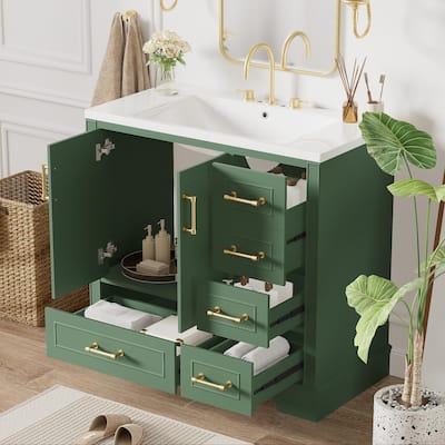 Traditional Bathroom Vanity with Resin Sink, 2 Doors and 4 Drawers