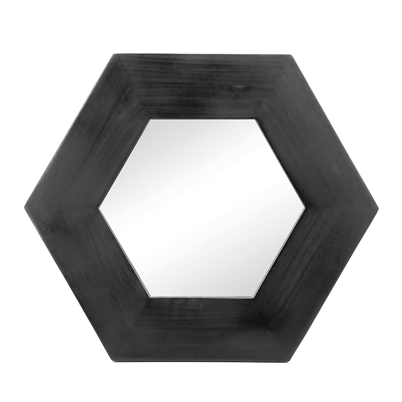 Hexagon Mirror with Natural Wood Frame