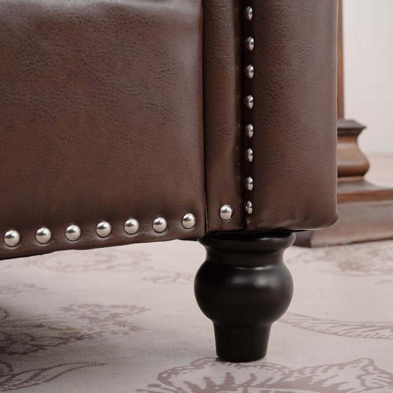 Brown PU 37.4" Accent Chair with Nailheads