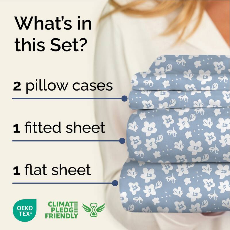 CGK Linens Luxurious 4 Piece Floral Sheet Set,Deep Pocket, Soft, Wrinkle-Resistant Pastel Botanical Bed Sheets