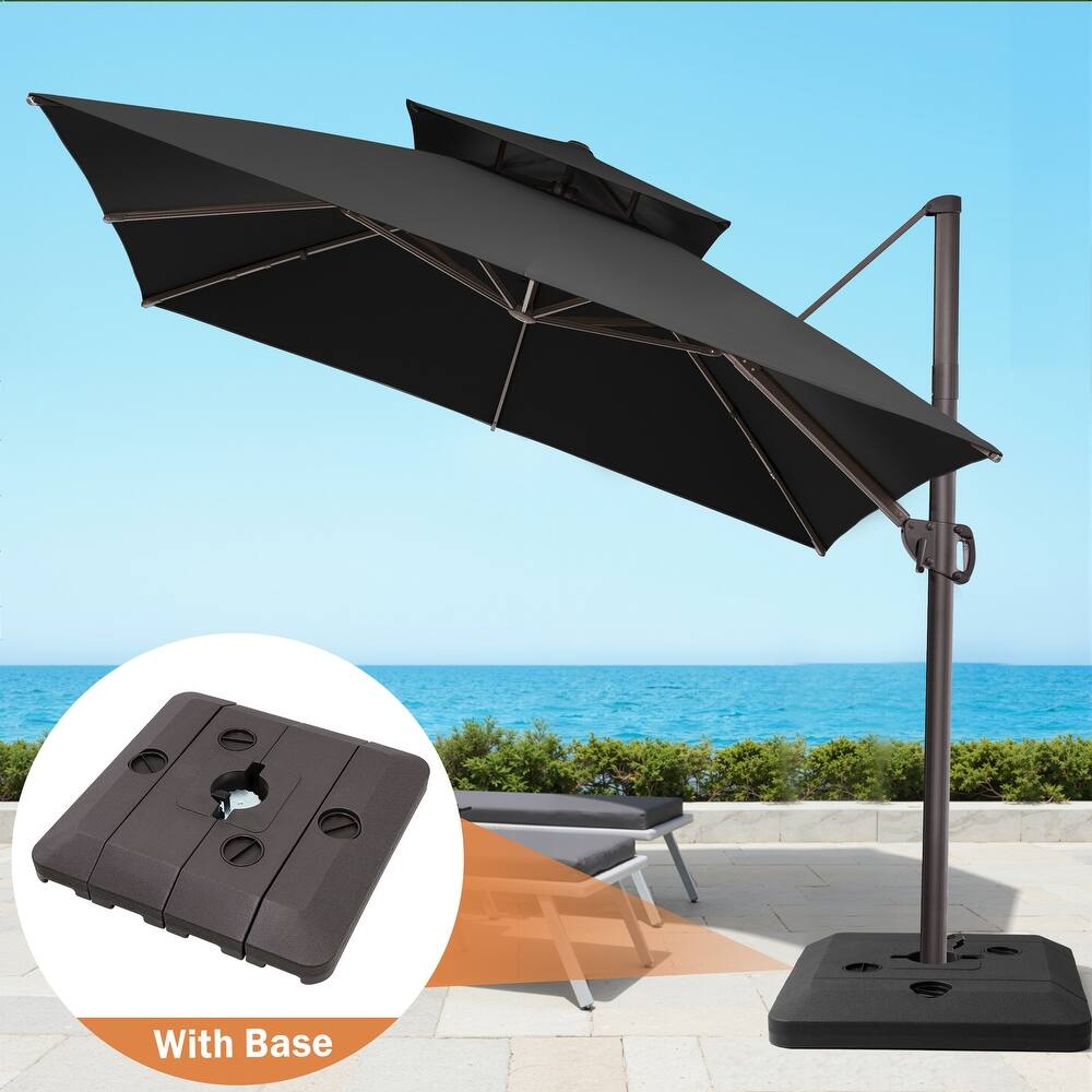10 ft Square Patio Cantilever-Offset Umbrella 360 Degree Rotation with Offset Base