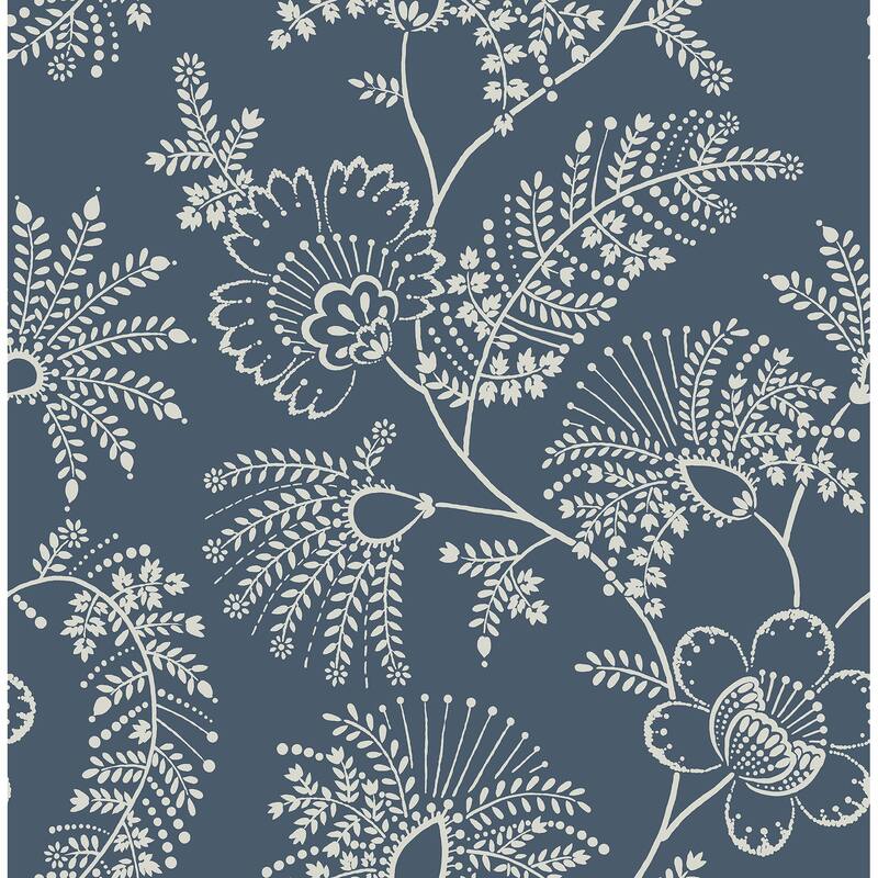 A-Street Prints Maeve Dark Blue Jacobean Trail Wallpaper