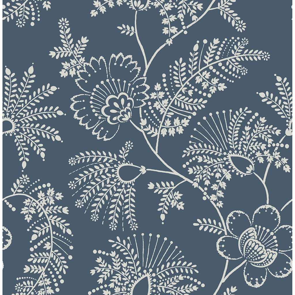 A-Street Prints Maeve Dark Blue Jacobean Trail Wallpaper