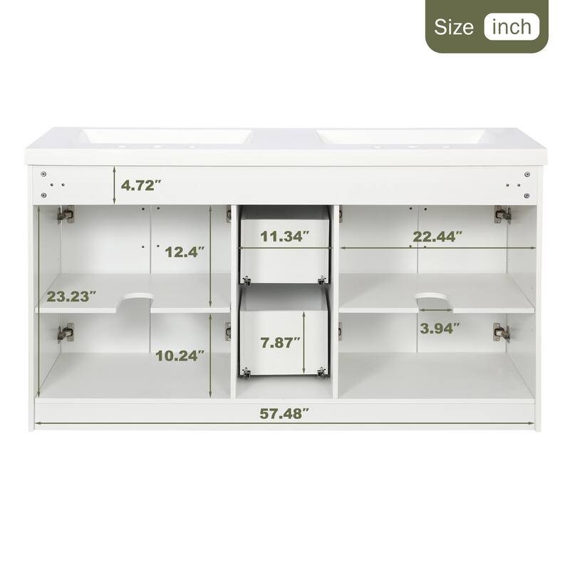 59" Double Sink Bathroom Vanity with SMC Top, Solid Wood Frame & Soft Close Doors, Gray Storage Cabinet