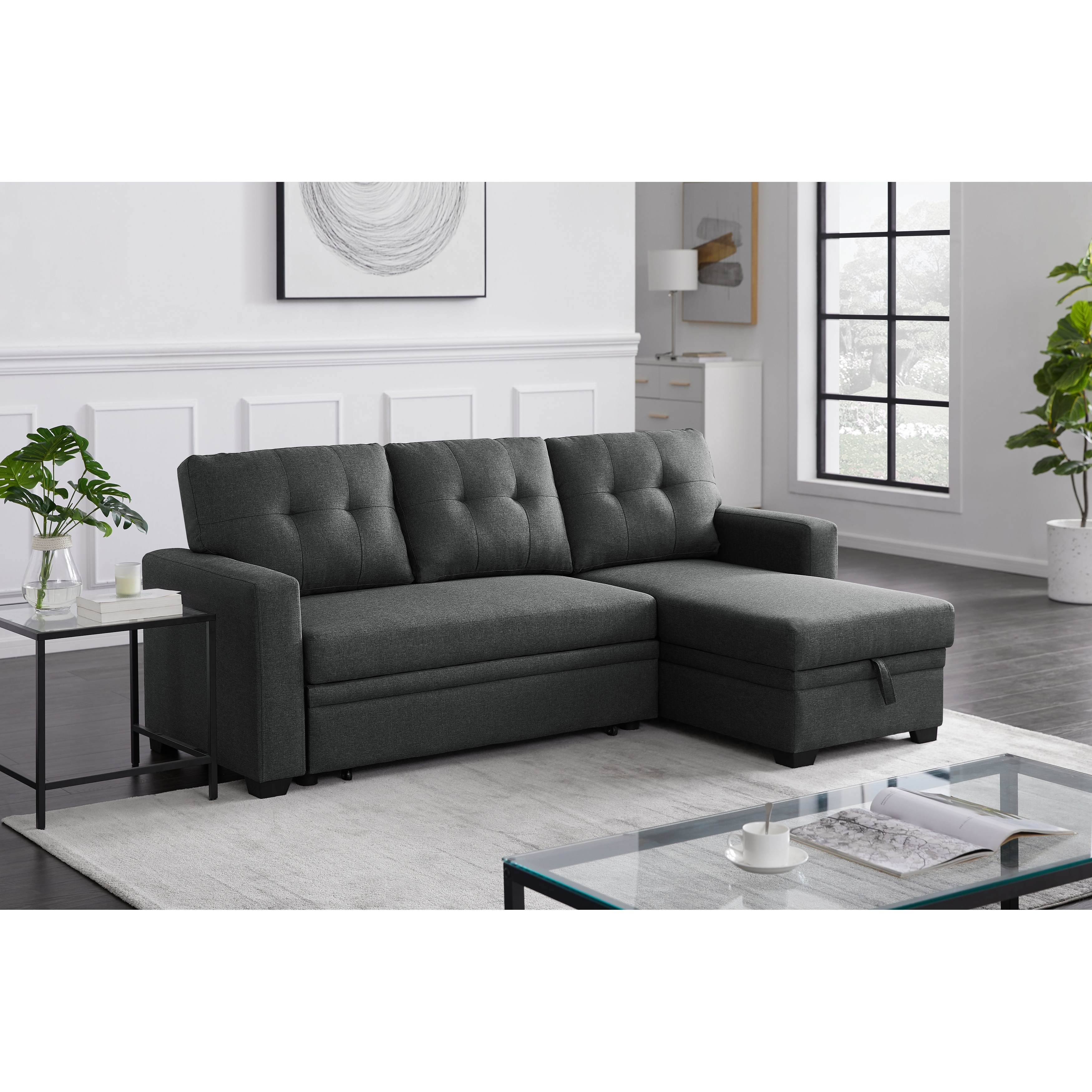 L-Shaped 3-Seater Pull-Out Combination Sofa with Recliner