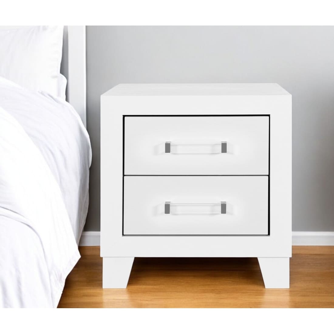 White Two-Drawer Solid Wood Nightstand