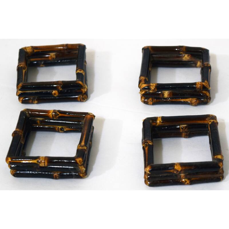 Bamboo napkin rings square dark set of 4