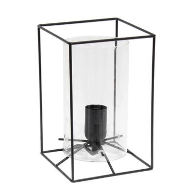 Elegant Designs Small Exposed Glass and Metal Table Lamp, Black/Clear - 5.85"L x 5.85"W x 9"H