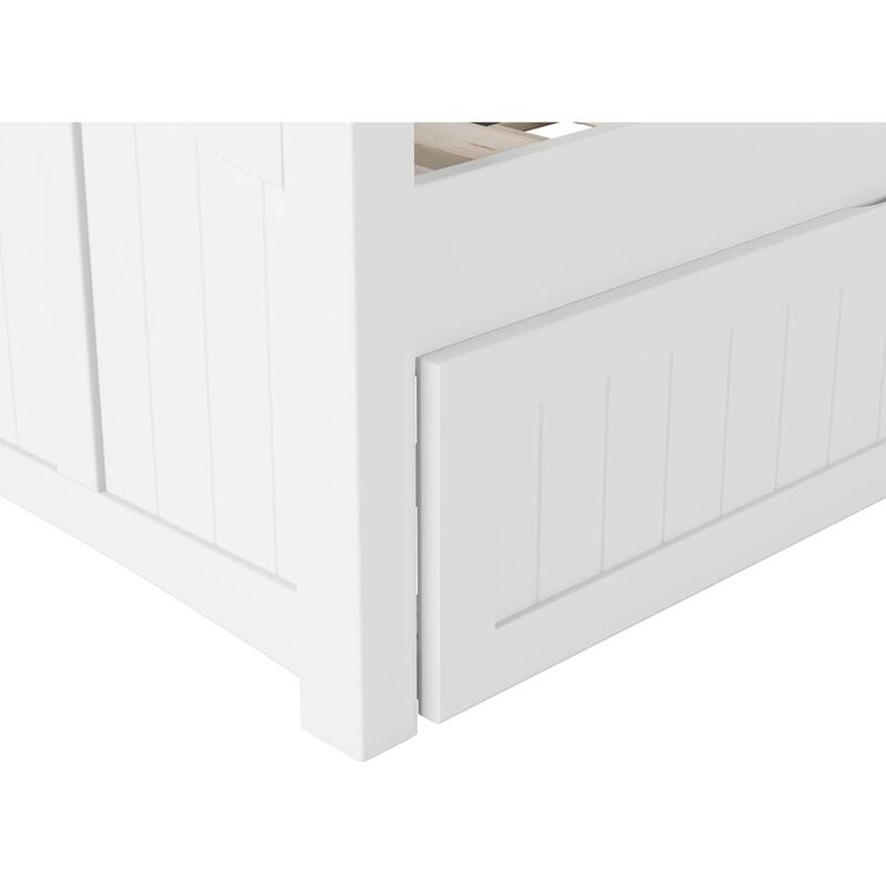 Twin Daybed with Trundle - Mid-Century Wood Daybed - White Finish -