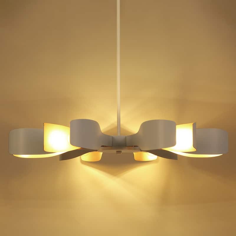 Modern White Gold 6-Light Chandelier with Flower-Design Shade for Kitchen Dining Room - 31.4 " × 3.7 "