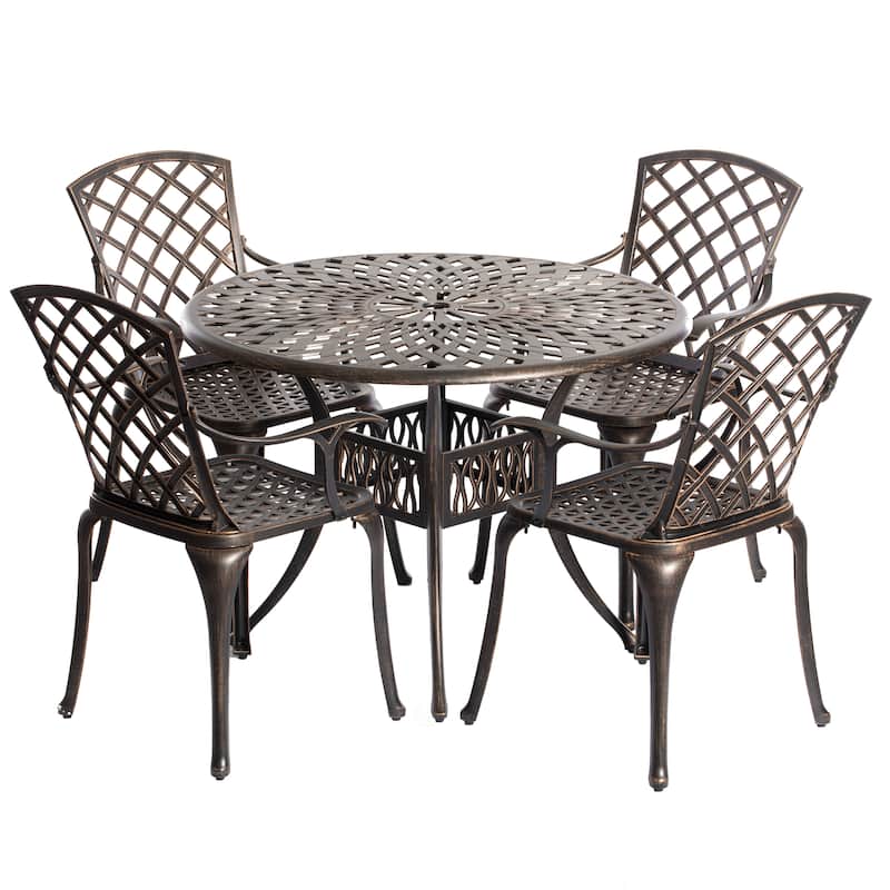 Indoor and Outdoor Bronze Dinning Set 4 Chairs with 1 Table - N/A
