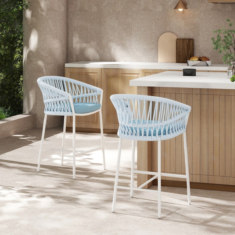 Maiden 27" Woven Rope Upholstered Patio Counter Stools (Set of 2)