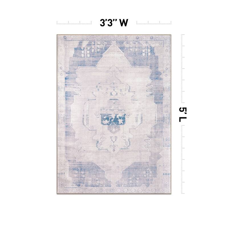 World Rug Gallery Vintage Medallion Machine Washable Non Slip Area Rug