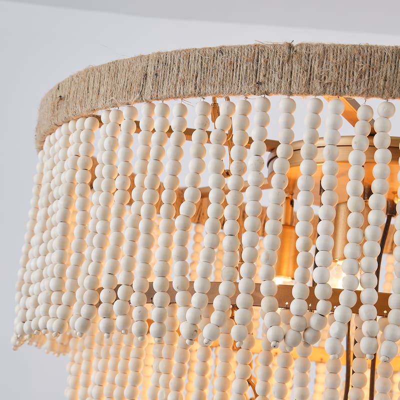 Bohemian Tiered Wood Beads Shade 9-Light Coastal Chandelier Light