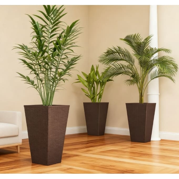 Outdoor Flower Plant Pots, Set of 3, Tall Planters with Drainage Hole