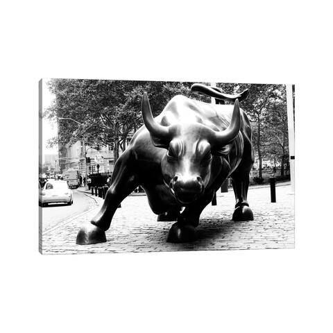 iCanvas "Wall Street Bull Black & White" by Unknown Artist Canvas Print