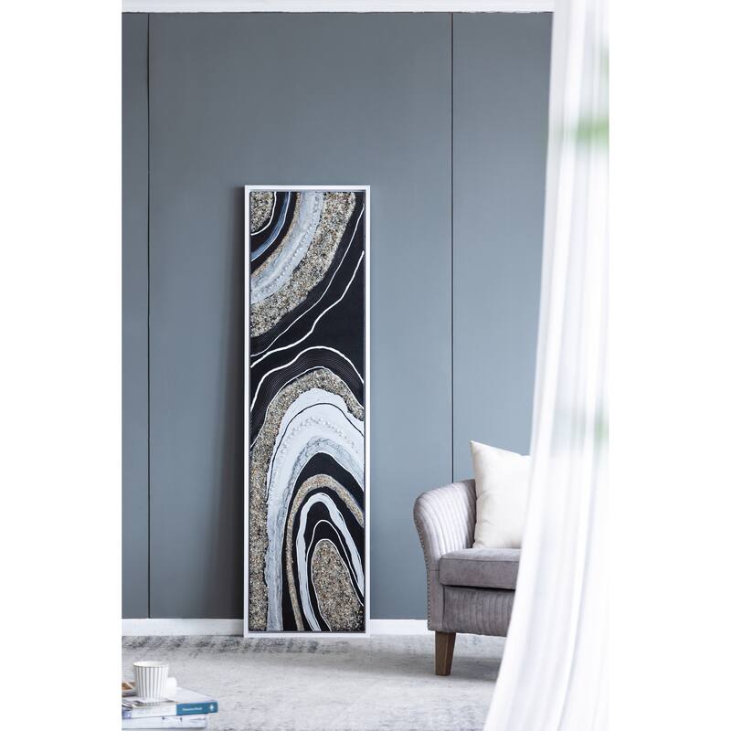 Modern Wall Decor Rectangle Framed Oil Painting with Gemstones and Crystals, for Matching Various Interior Styles