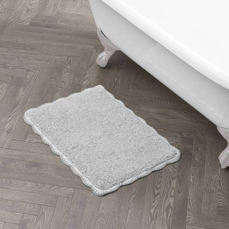 Laura Ashley Heathered Crochet Border Bath Rug - 17" x 24" - Glacier Grey