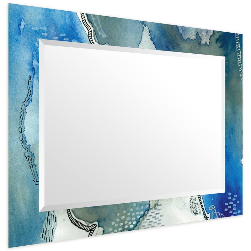 "Subtle Blue"Abstract Rectangular Beveled Wall Mirror on Free Floating Tempered Glass - Multi