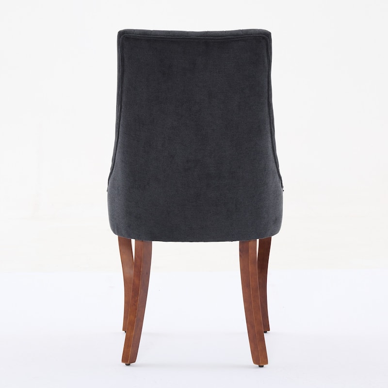Flocking Linen Upholstered Dining Chairs with Curved Wood Legs, Set of 2