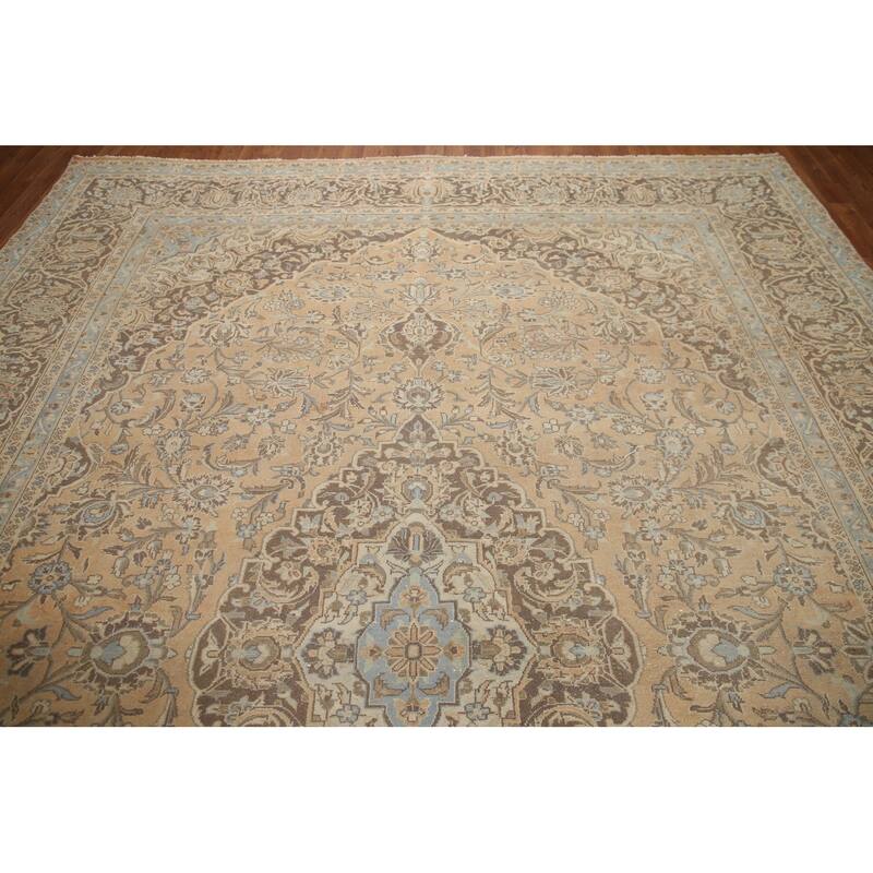 Hand Knotted Oriental 100% Wool Carpet Traditional Floral Peach Kashan Area Rug - 12' 10'' X 9' 4''