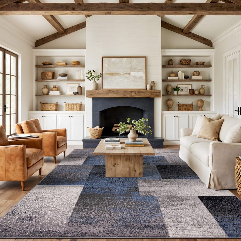 World Rug Gallery Modern Geometric Boxes Area Rug - 7' 10" x 10' - Blue - Rectangle