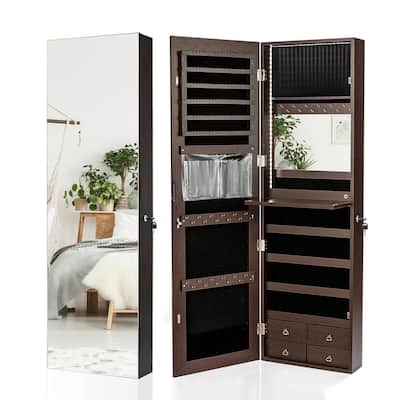 Gymax Mirror Jewelry Cabinet 96 LED Lights Wall Door Mounted Armoire - See Details