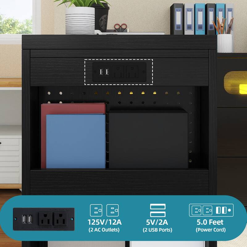 Moasis Modern L-Shaped Corner Rotating Computer Desk Dresser Desk with 6 Drawers