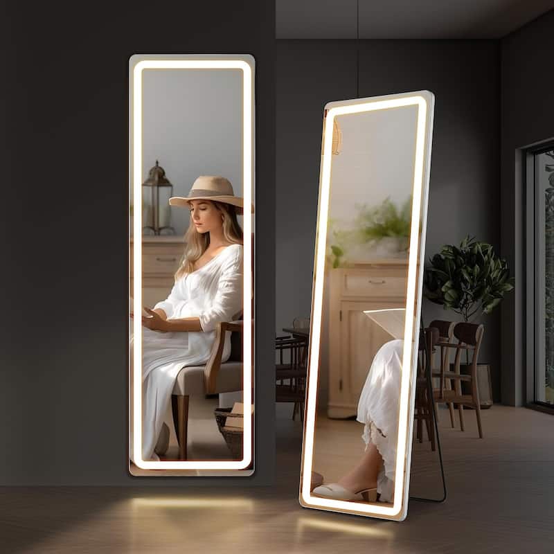 Floor Mirror with LED Light, Full Length Mirror with Stand, Hanging Mirror Wall Mounted Mirror, Full Body Mirror for Living Room
