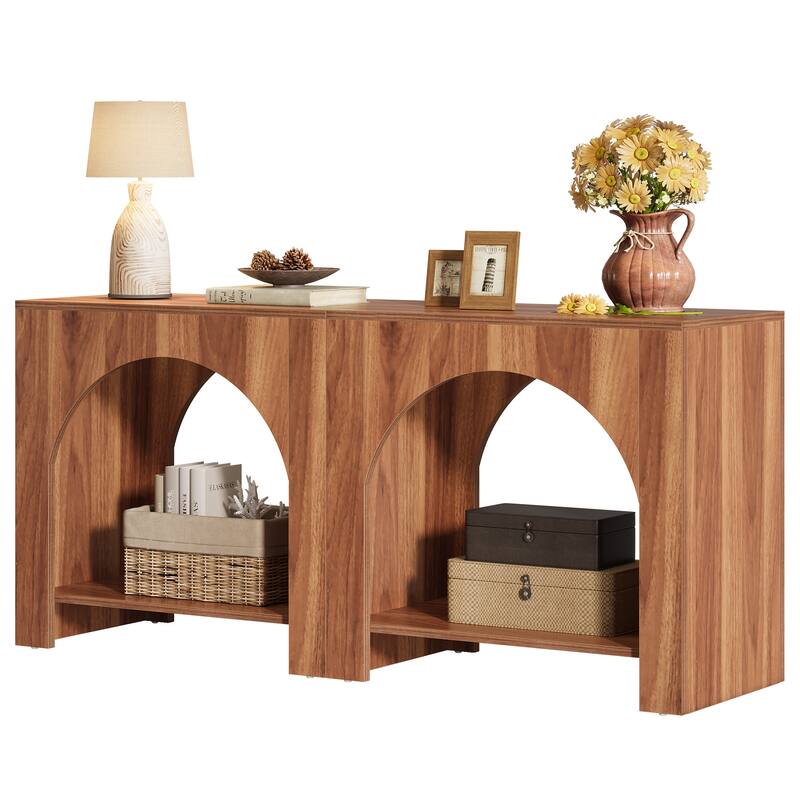 Rustic Wood End Table 2 Tier Side Table with Storage for Living Room