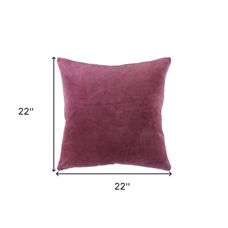 HomeRoots 22" Raspberry Cotton Velvet Throw Pillow