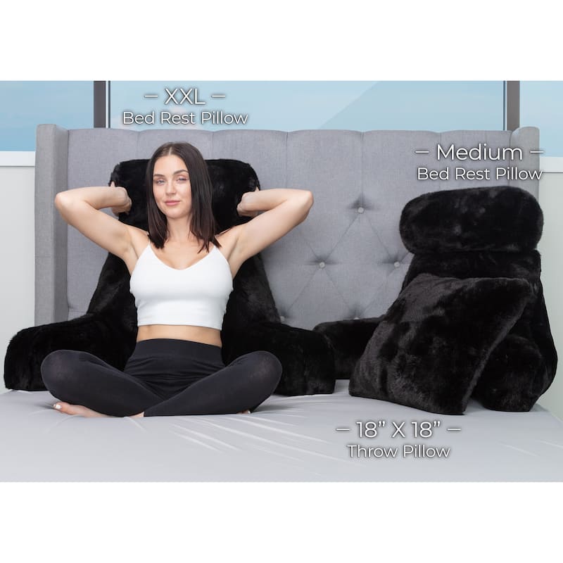 XXL Husband Pillow - Limited Baby Black Panther, Two-tone Reversible Double Sided Fabulous Faux Fur Bed Rest Pillow with Arm