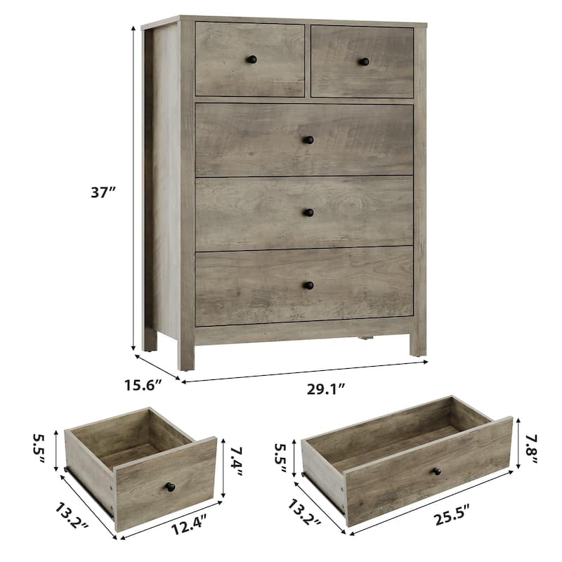 5 Drawer Dresser for Bedroom, Modern Wooden Storage Chest Organizer with Drawers