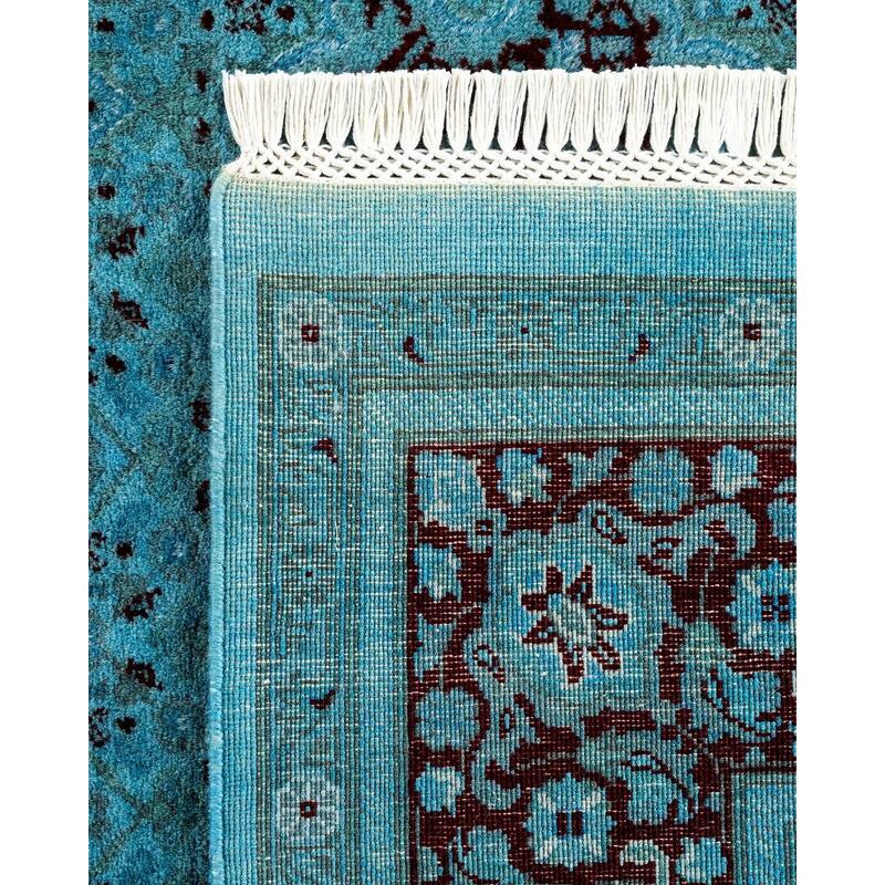 Overton Hand Knotted Wool Vintage Inspired Modern Contemporary Overdyed Blue Area Rug - 6' 2" x 9' 3"