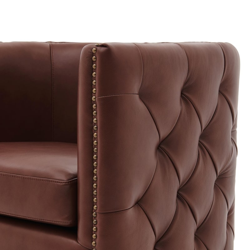 NPD Furniture Leslie Top Grain Leather Swivel Tufted Chair