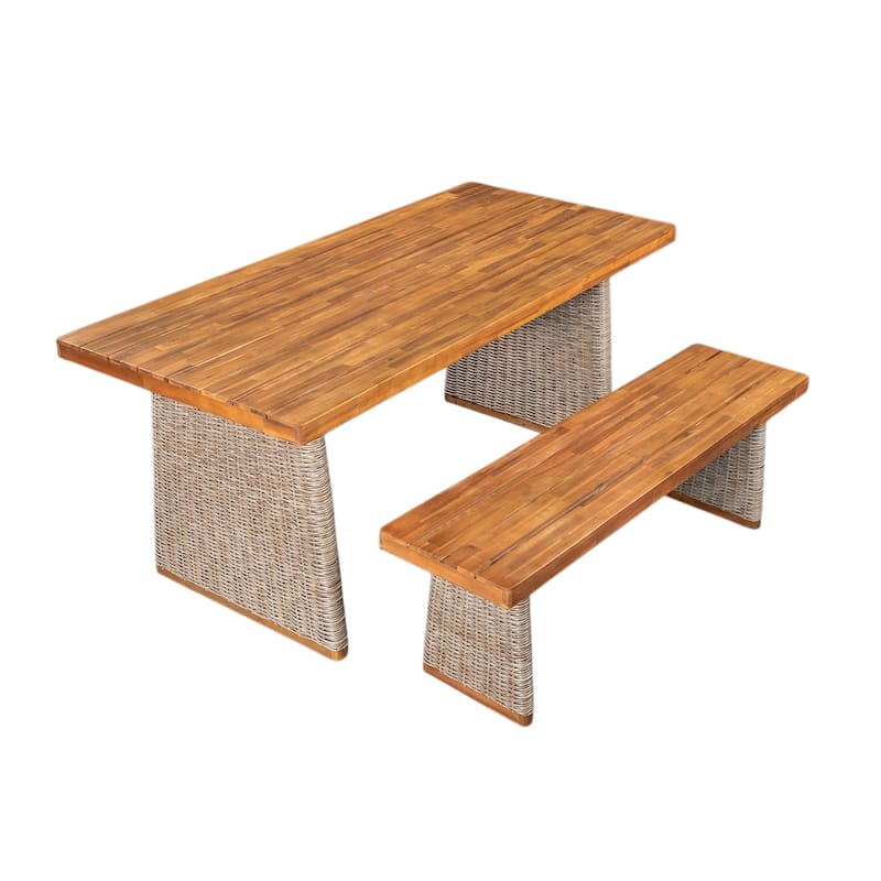 Roomfitters Outdoor Acacia Wood Dining Table Set with 1 Table and 1 Bench